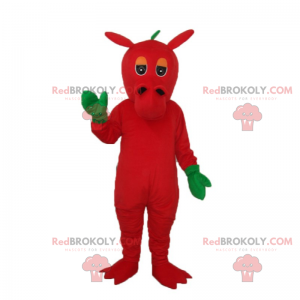 Mascotte de dragon rouge et mains vertes - Redbrokoly.com