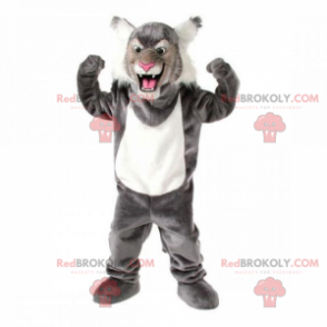 Gray feline mascot with hairy ears - Redbrokoly.com