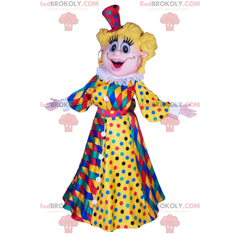 Maskot žena v šatech harlekýn - Redbrokoly.com Maskot žena v šatech harlekýn - Redbrokoly.com