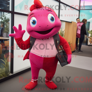 Magenta laks maskot kostume...