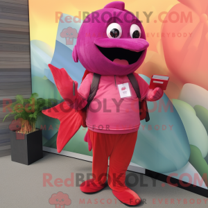 Magenta laks maskot kostume...