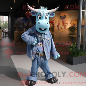 Blue Zebu mascot costume...