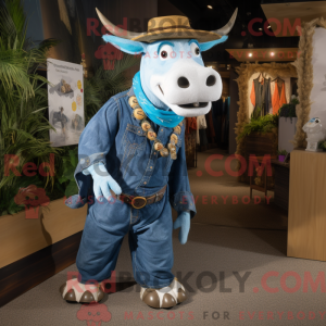 Blå Zebu-maskotdraktfigur...