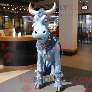 Blå Zebu-maskotdraktfigure...