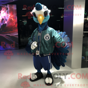 Navy Peacock mascot costume...
