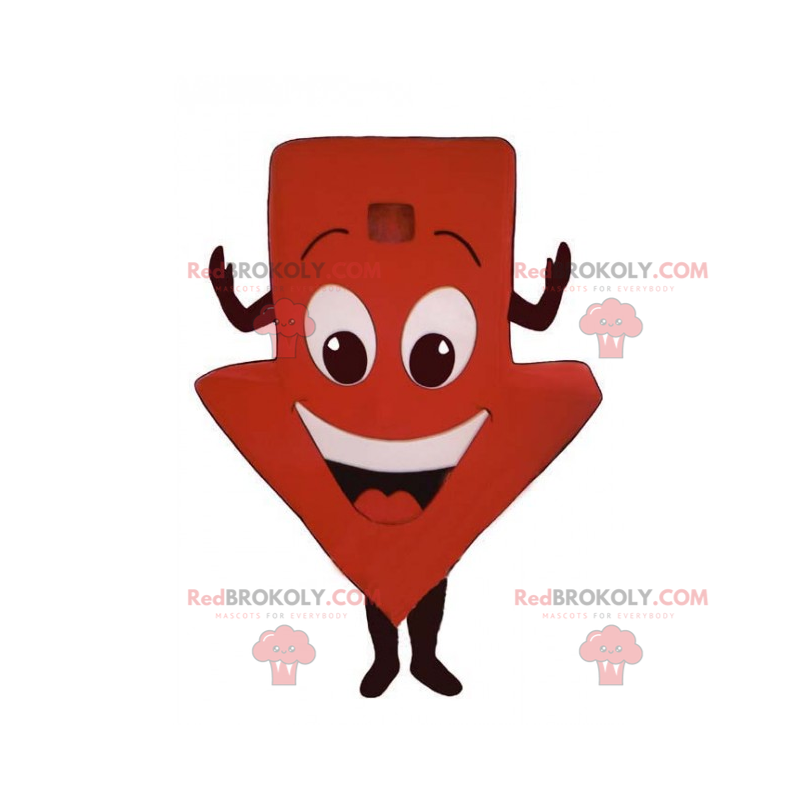 Downward arrow mascot with smile - Redbrokoly.com