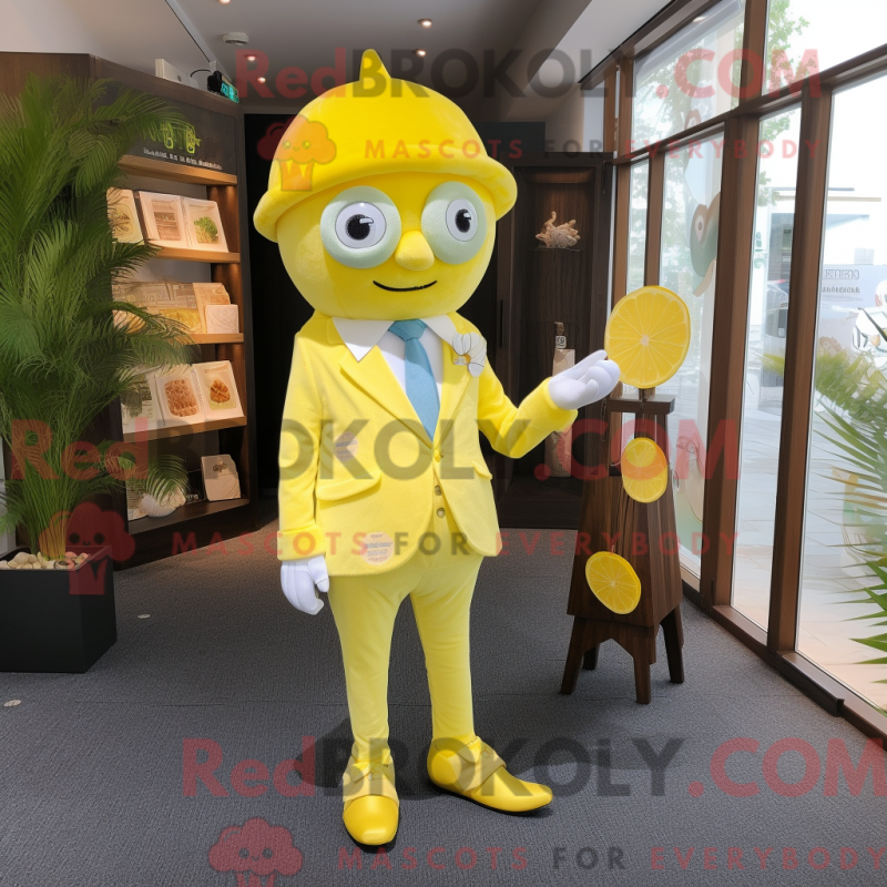 Fantasia de mascote de limão com terno e porta-moedas - Mascotes de limão - REBROKO_252159 - RedBrokoly.com