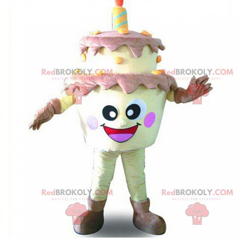 Mascota de pastel de cumpleaños con cara sonriente - Mascota de pastel de cumpleaños con cara sonriente -