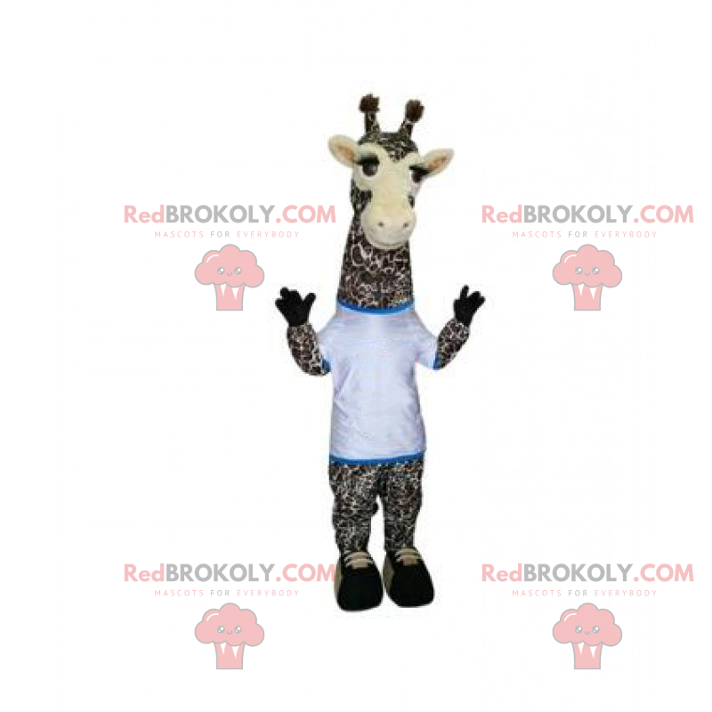 Maskot žirafa s bílým tričkem - Redbrokoly.com
