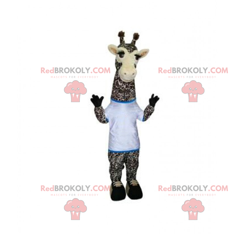 Żyrafa maskotka z białą koszulką - Redbrokoly.com Żyrafa maskotka z białą koszulką - Redbrokoly.com