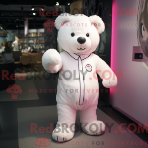 Hvid Pink maskot kostume...