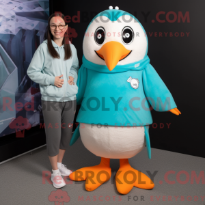 Cyan Penguin mascot costume...