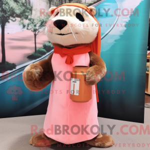 Peach Otter maskot kostume...