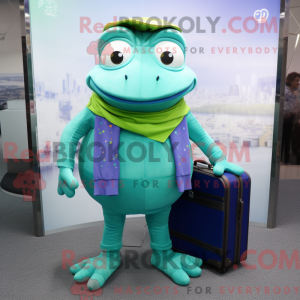 Cyan Frog-maskotdraktfigur...