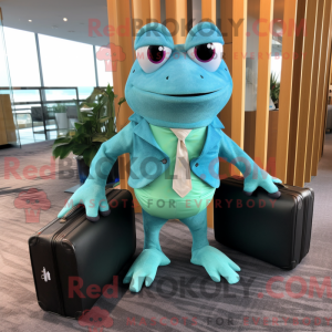 Cyan Frog-maskotdraktfigur...