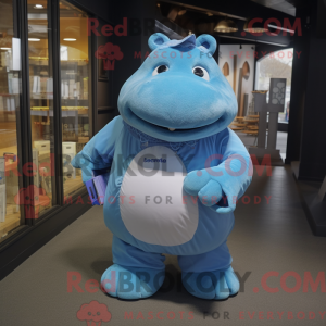 Blå flodhest maskot kostume...