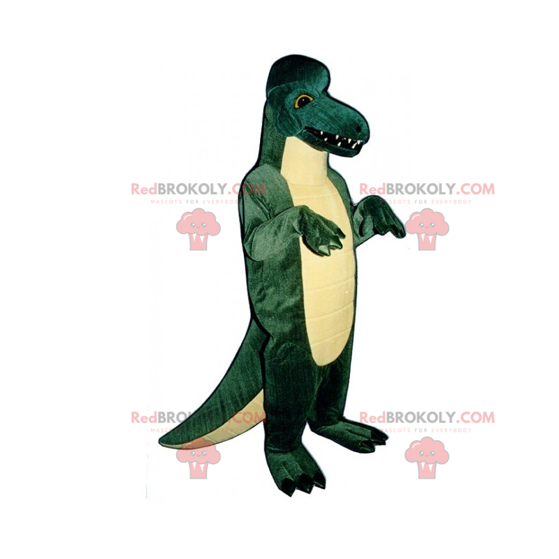 Grande mascote dinossauro com dentes afiados - Redbrokoly.com