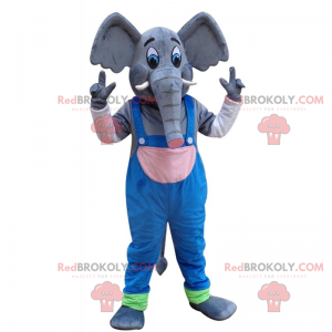 Grote olifant mascotte met overall - Redbrokoly.com