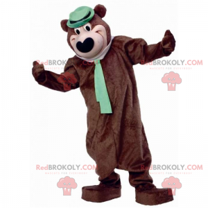 Mascote urso grande com gravata e chapéu - Redbrokoly.com