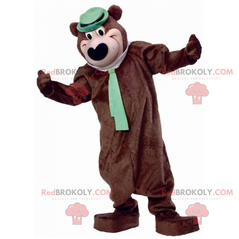 Mascotte de grand ours avec cravate et chapeau - Redbrokoly.com