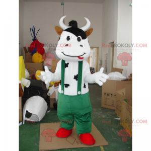 Mascotte de grande vache en salopette - Redbrokoly.com