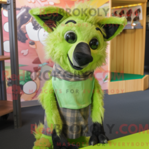 Fantasia de mascote de hiena verde-limão com macacão e cachecóis - Mascotes Feijão Verde - REBROKO_253060 - RedBrokoly.com