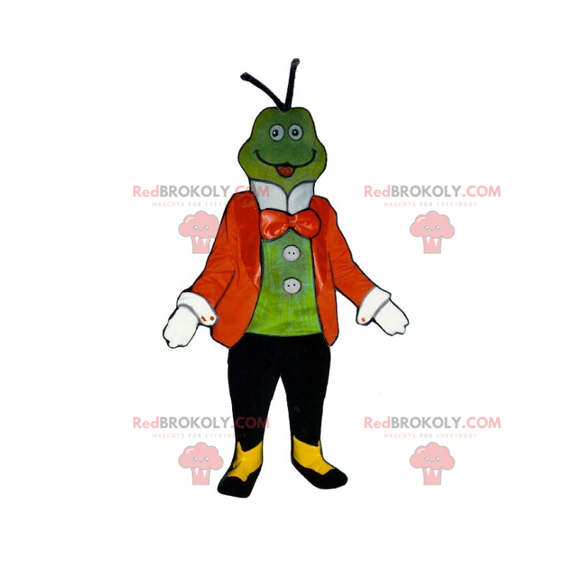 Mascotte de grenouille avec veste et nœud papillon -