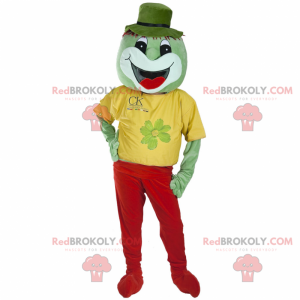 Frog mascot in St. Patrick's Day outfit - Redbrokoly.com