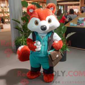 Cyan rød panda maskot...