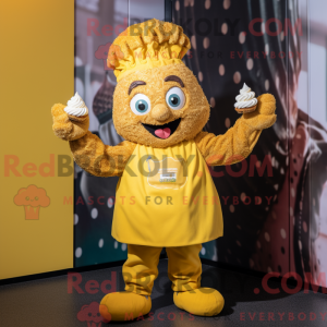 Gold Cupcake maskot kostume...