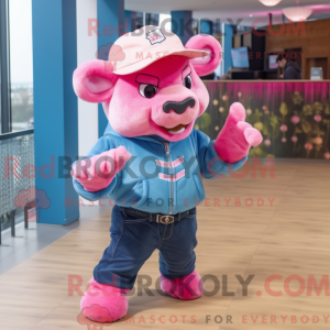 Rosa Bison-maskotdraktfigur...