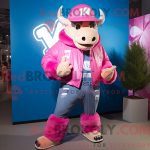 Pink Bison maskot kostume...