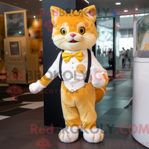 Gold Cat maskot kostume...