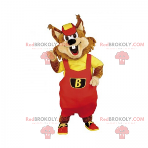 Maskot křečka v červených montérkách s čepicí - Redbrokoly.com