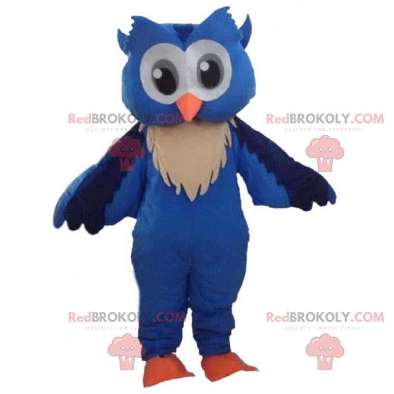 Maskot modrá sova s ​​velkýma šedýma očima - Redbrokoly.com