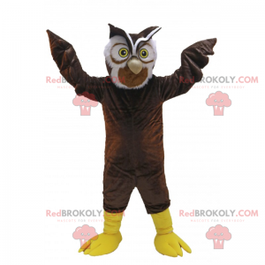 Braune Eule Maskottchen mit gelben Augen - Redbrokoly.com