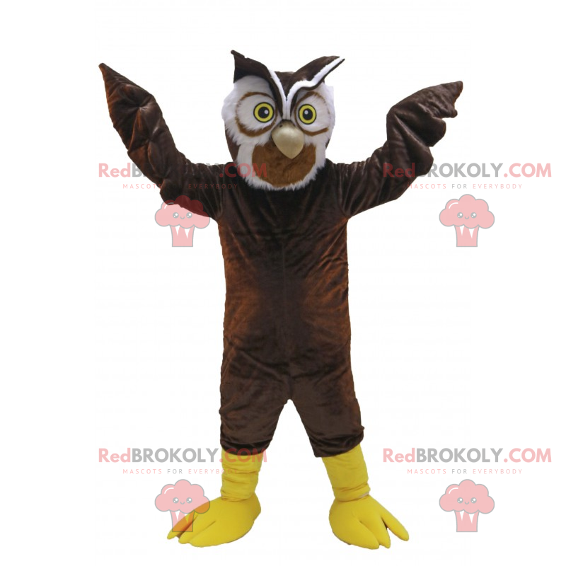 Brown owl mascot with yellow eyes - Redbrokoly.com