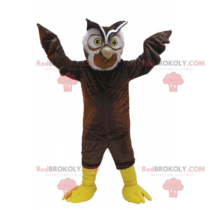 Brun ugle maskot med gule øyne - Redbrokoly.com