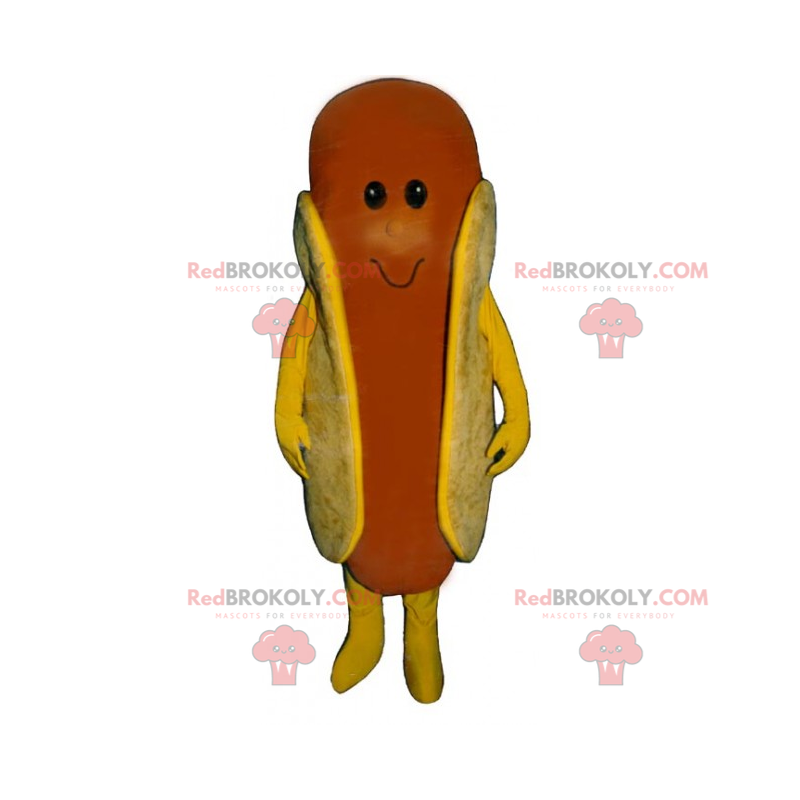 Hotdogmascotte met lachend gezicht - Redbrokoly.com