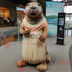 Tan Walrus maskotdraktfigur...
