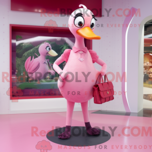 Rosa svanemaskotdraktfigura...