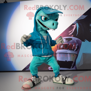 Turquoise Utahraptor mascot...