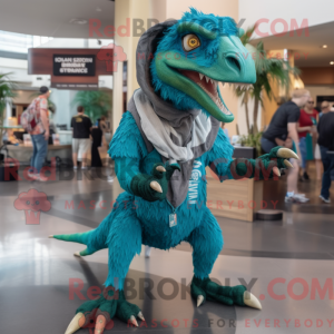 Turquoise Utahraptor mascot...