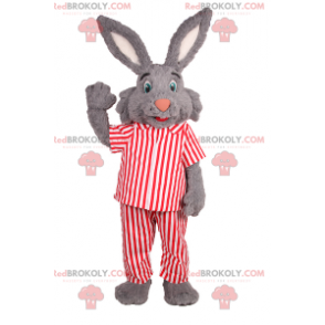 Kanin maskot med store ører og stribet pyjamas - Redbrokoly.com