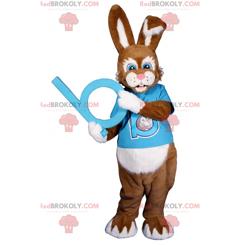 Mascotte coniglio con gli occhi azzurri con t-shirt - Mascotte coniglio con gli occhi azzurri con t-shirt -