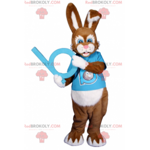 Mascotte de lapin aux yeux bleus avec teeshirt - Redbrokoly.com