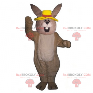 Béžový králičí maskot se žlutým kloboukem - Redbrokoly.com