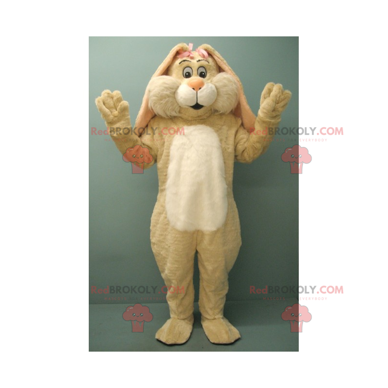 Mascote coelho bege com dois nós rosa - Redbrokoly.com Mascote coelho bege com dois nós rosa - Redbrokoly.com