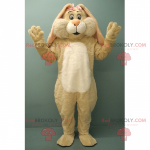 Beige rabbit mascot with two pink knots - Redbrokoly.com