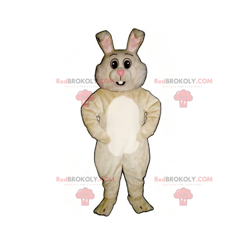 Maskot beige kanin og hvit mage - Redbrokoly.com